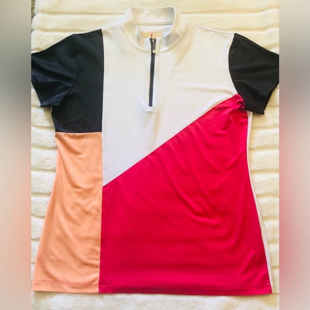 EUC Sport Haley Womens Sleeveless White Colorblock Lightweight Golf Blouse Top